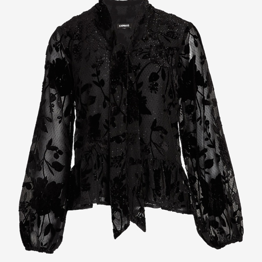 NWT Express Floral Velvet Tie Neck Top